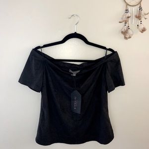 Black suede off the shoulder shirt